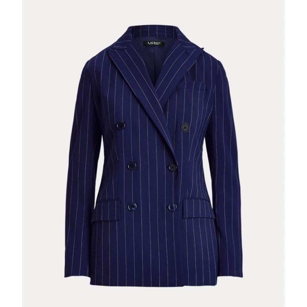 Lauren Ralph Lauren Women’s Double Breasted Pinstripe Twill Blazer Blue 8